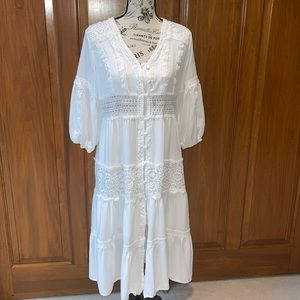 Beautiful White Bohemian Embroidered Dress Designed By Roemo